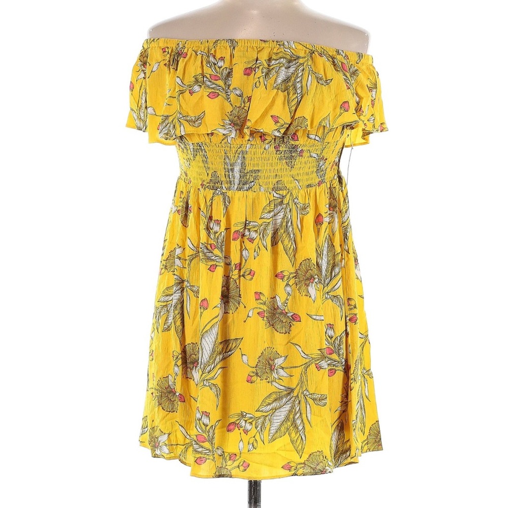 Express Strapless Golden Yellow Floral Ruffle Top Dress Large